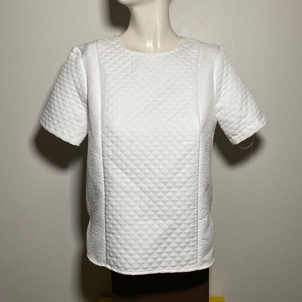 Zara Woman White Textured Short Sleeve Blouse